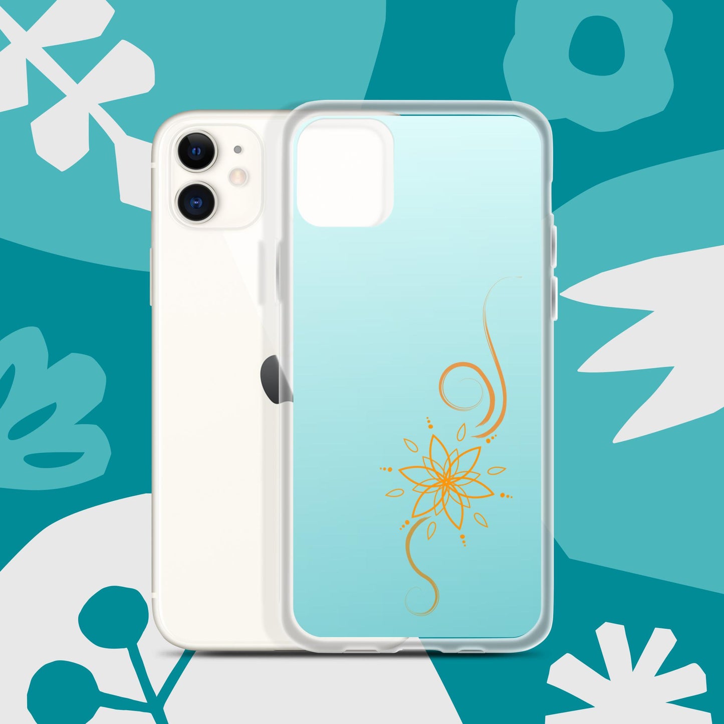 Bohemian Bloom: Vibrant Orange Mandala on Celeste Blue Case for iPhone®