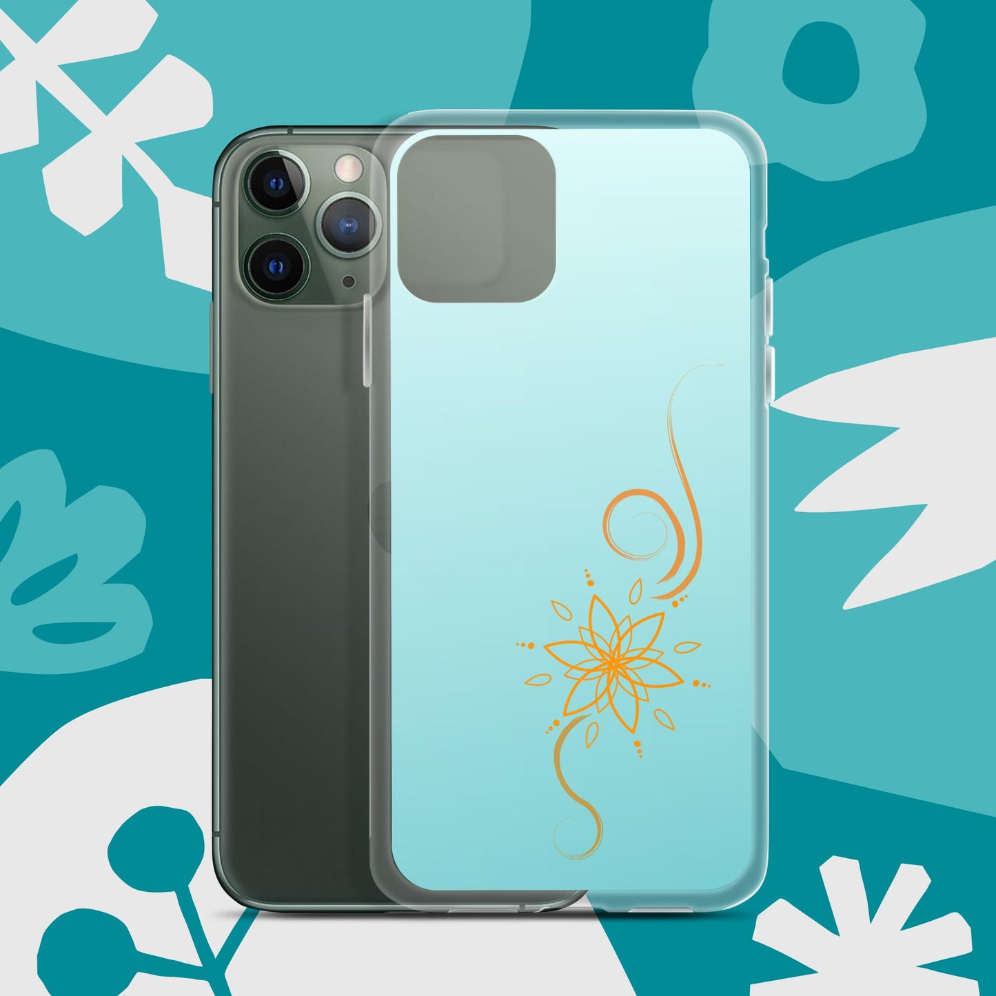 Bohemian Bloom: Vibrant Orange Mandala on Celeste Blue Case for iPhone®