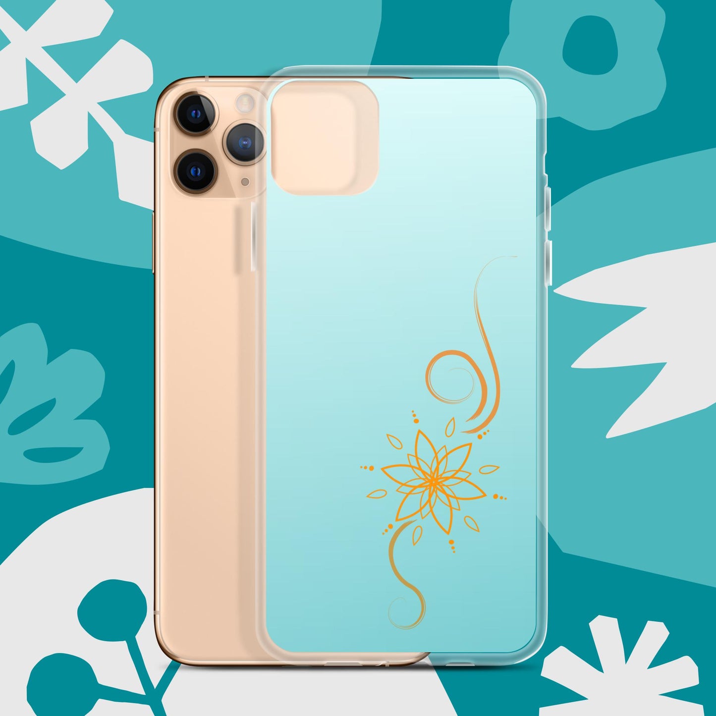 Bohemian Bloom: Vibrant Orange Mandala on Celeste Blue Case for iPhone®