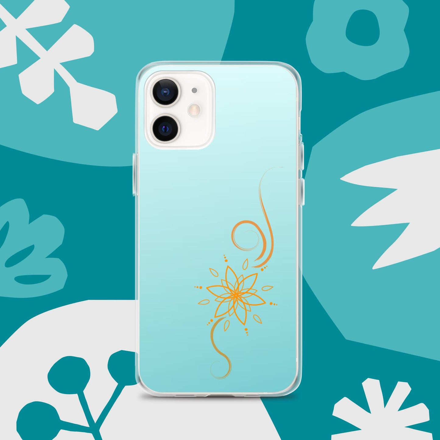 Bohemian Bloom: Vibrant Orange Mandala on Celeste Blue Case for iPhone®