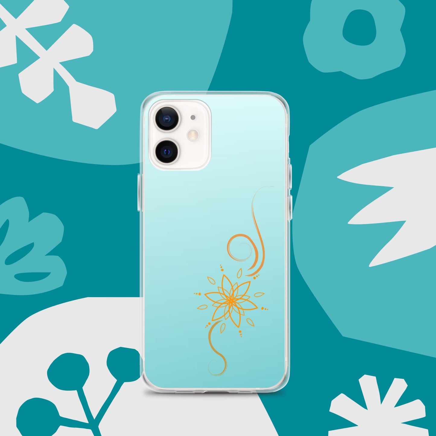 Bohemian Bloom: Vibrant Orange Mandala on Celeste Blue Case for iPhone®