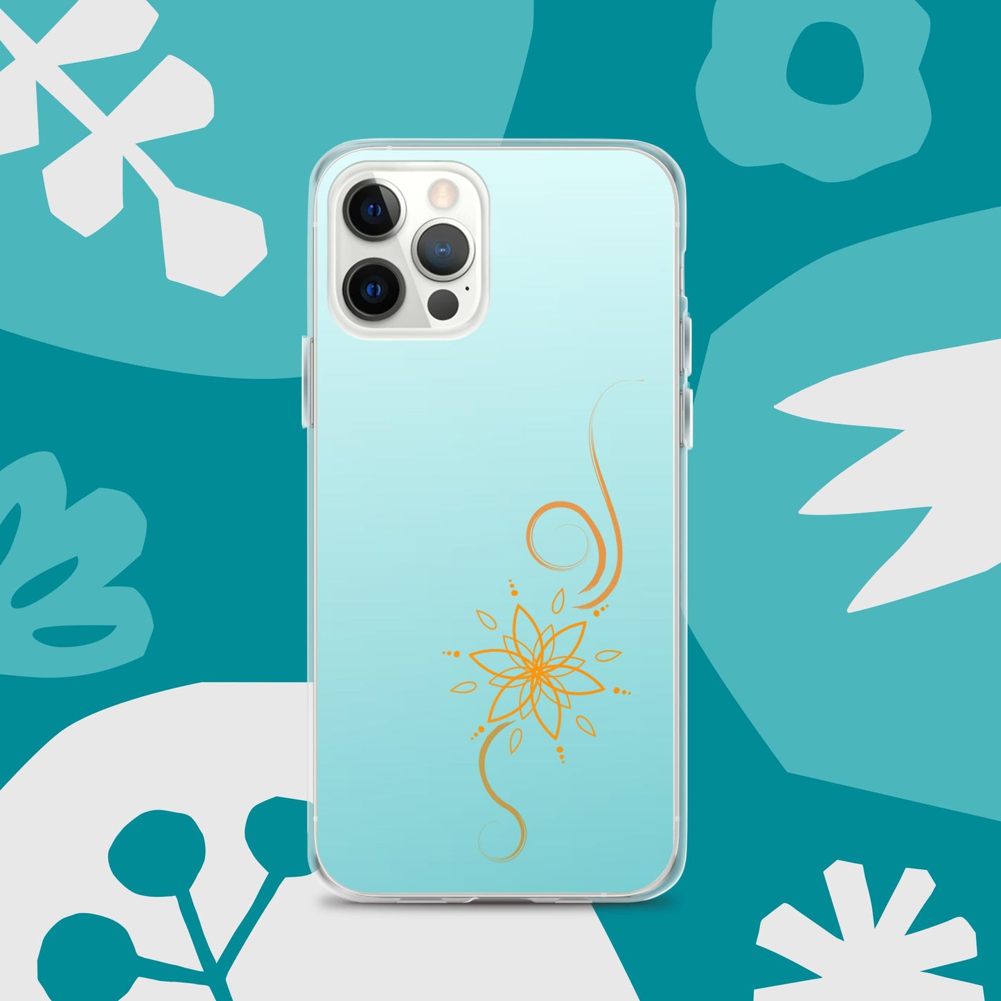 Bohemian Bloom: Vibrant Orange Mandala on Celeste Blue Case for iPhone®