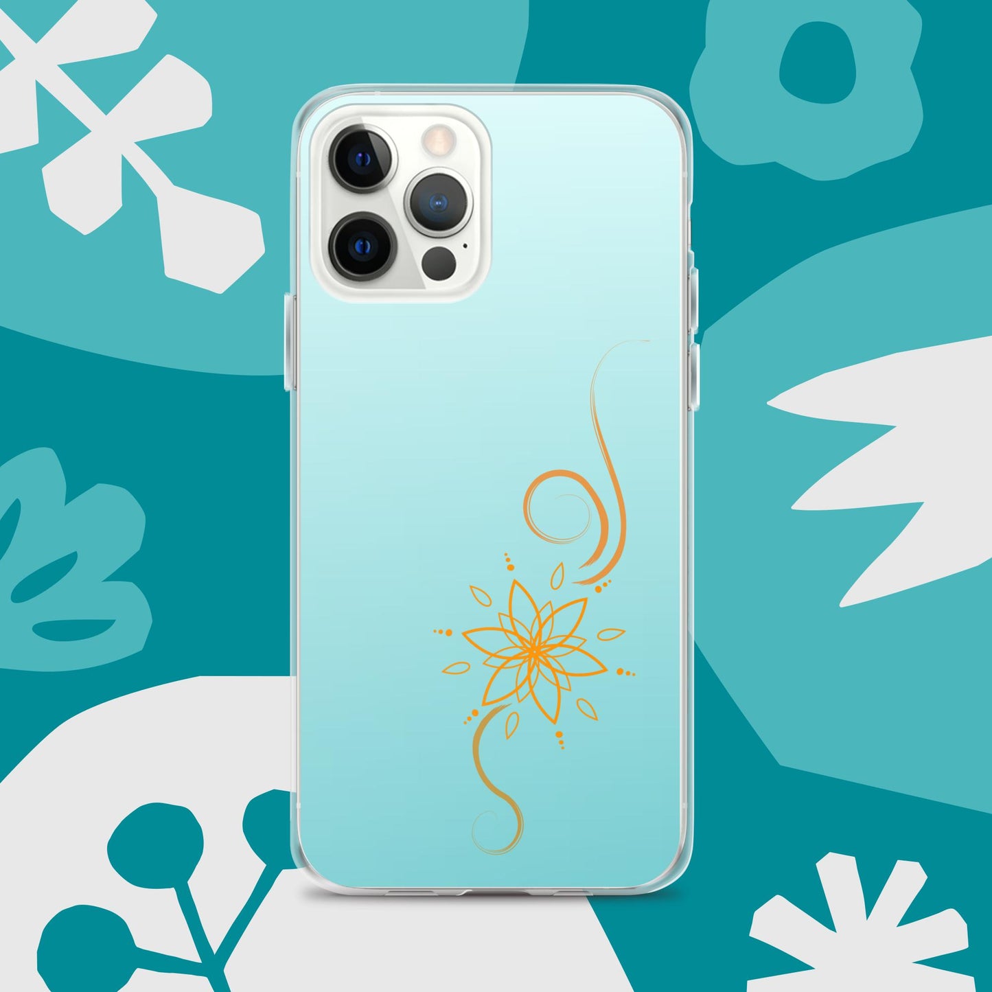 Bohemian Bloom: Vibrant Orange Mandala on Celeste Blue Case for iPhone®