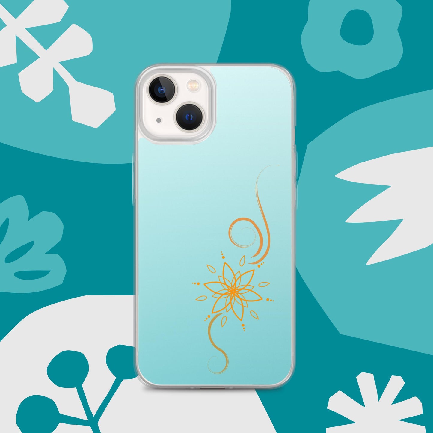 Bohemian Bloom: Vibrant Orange Mandala on Celeste Blue Case for iPhone®
