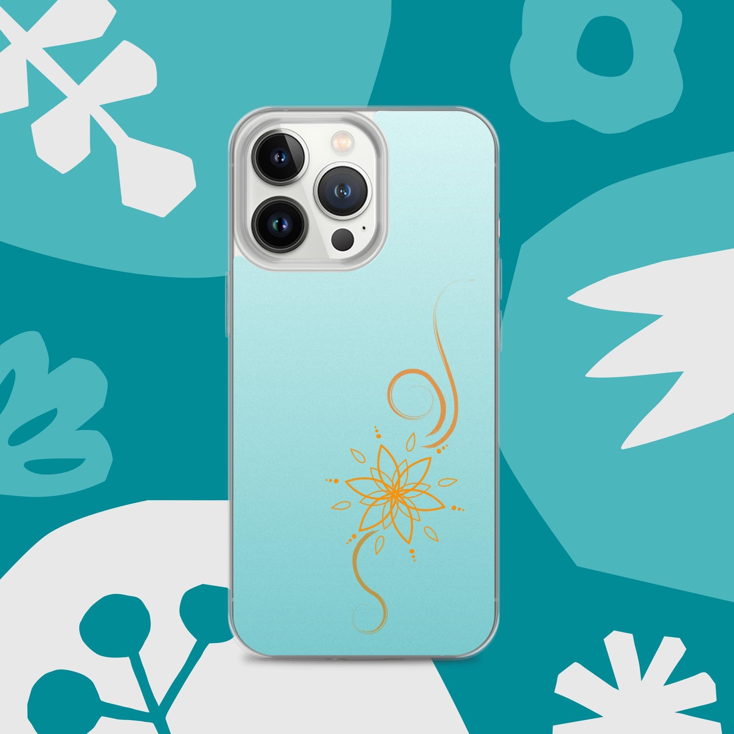 Bohemian Bloom: Vibrant Orange Mandala on Celeste Blue Case for iPhone®