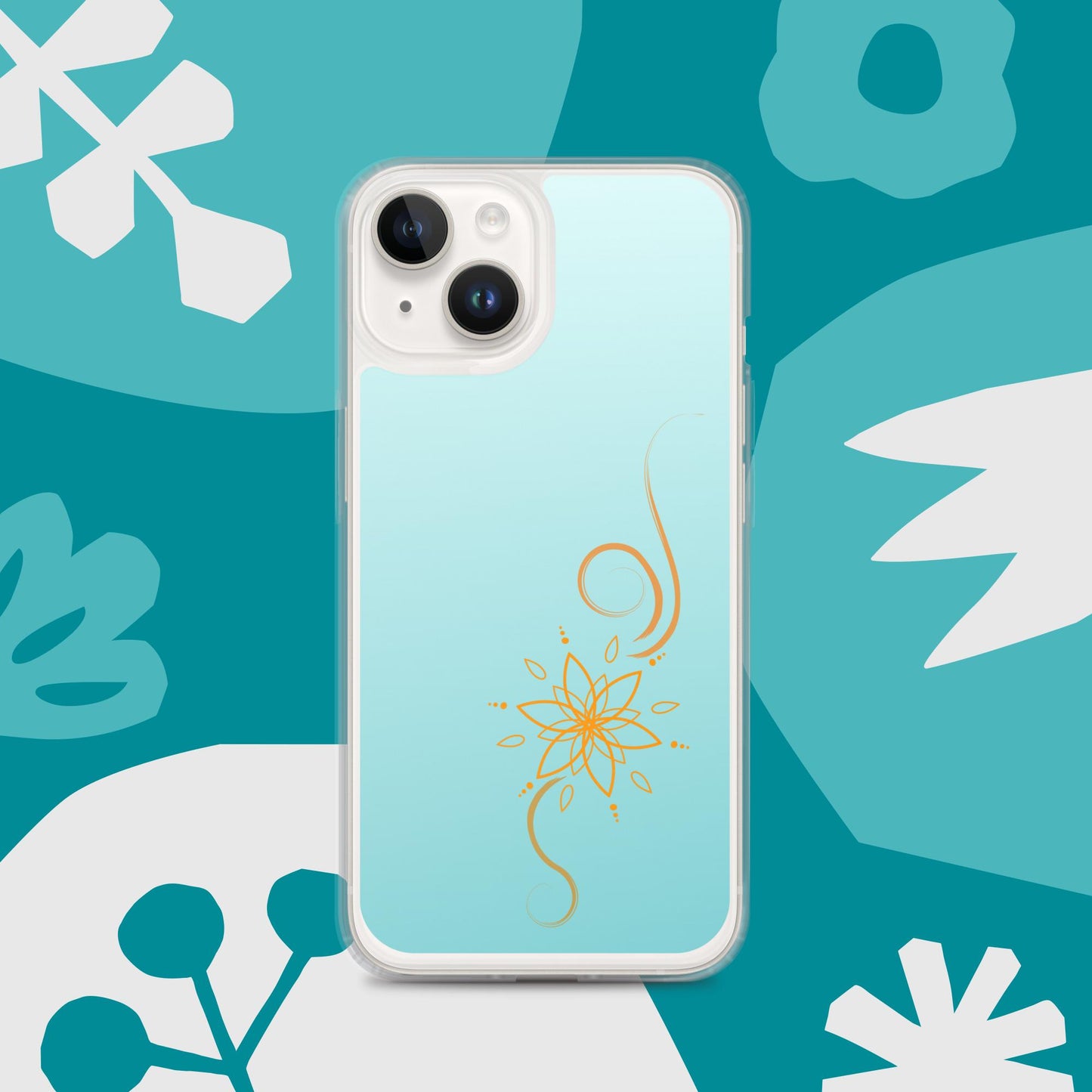 Bohemian Bloom: Vibrant Orange Mandala on Celeste Blue Case for iPhone®