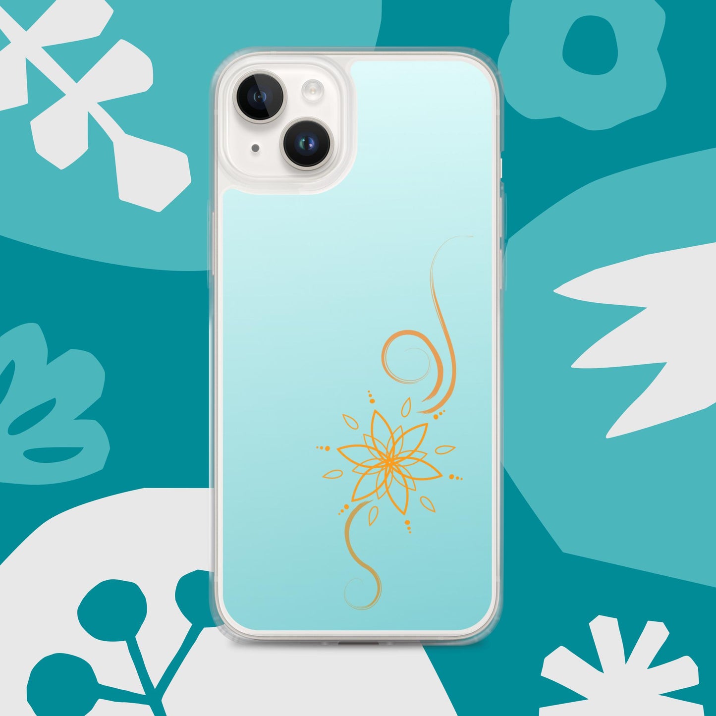 Bohemian Bloom: Vibrant Orange Mandala on Celeste Blue Case for iPhone®