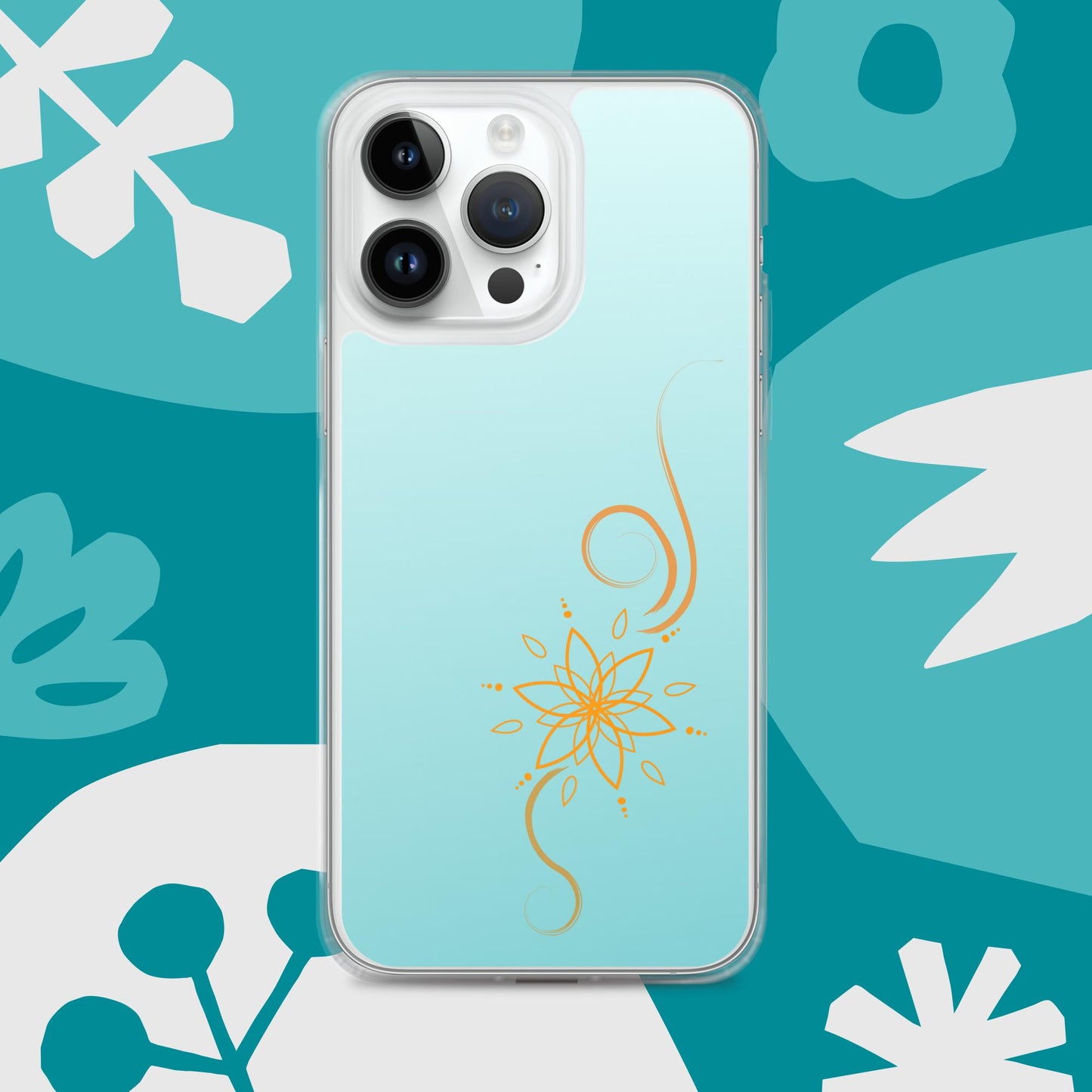 Bohemian Bloom: Vibrant Orange Mandala on Celeste Blue Case for iPhone®