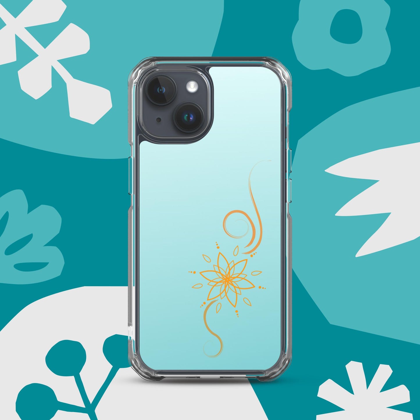 Bohemian Bloom: Vibrant Orange Mandala on Celeste Blue Case for iPhone®
