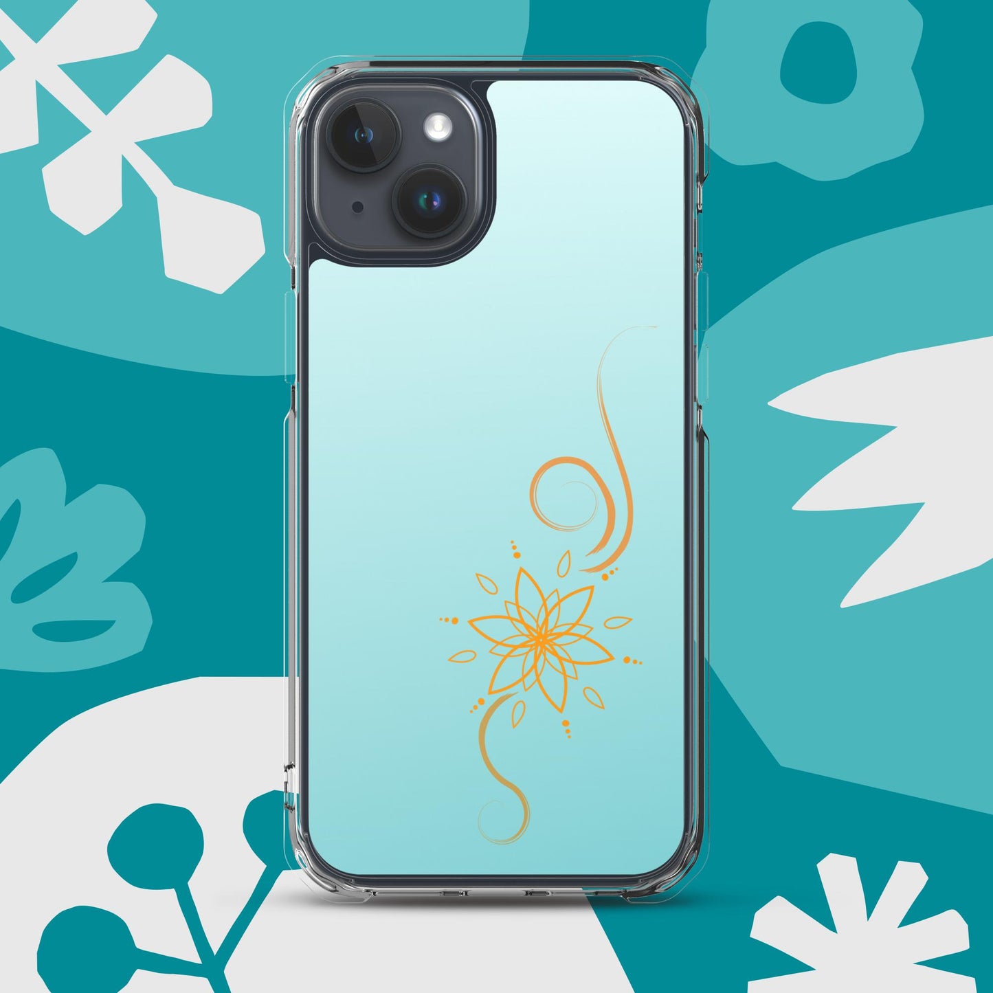 Bohemian Bloom: Vibrant Orange Mandala on Celeste Blue Case for iPhone®