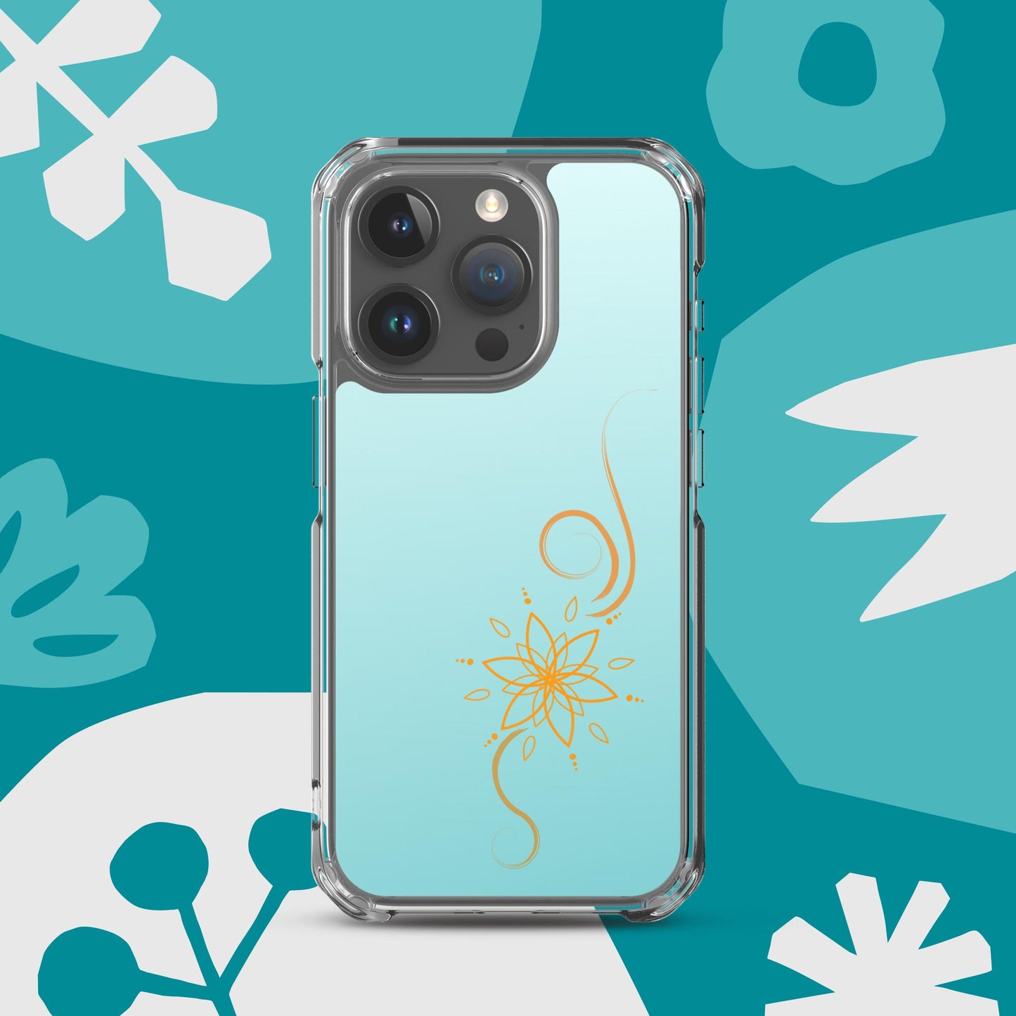 Bohemian Bloom: Vibrant Orange Mandala on Celeste Blue Case for iPhone®