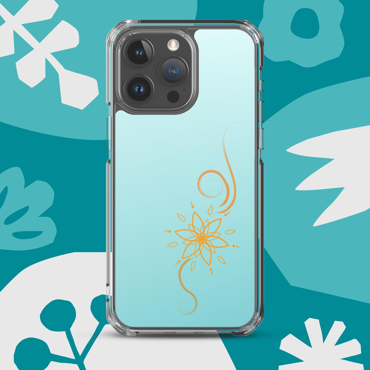 Bohemian Bloom: Vibrant Orange Mandala on Celeste Blue Case for iPhone®