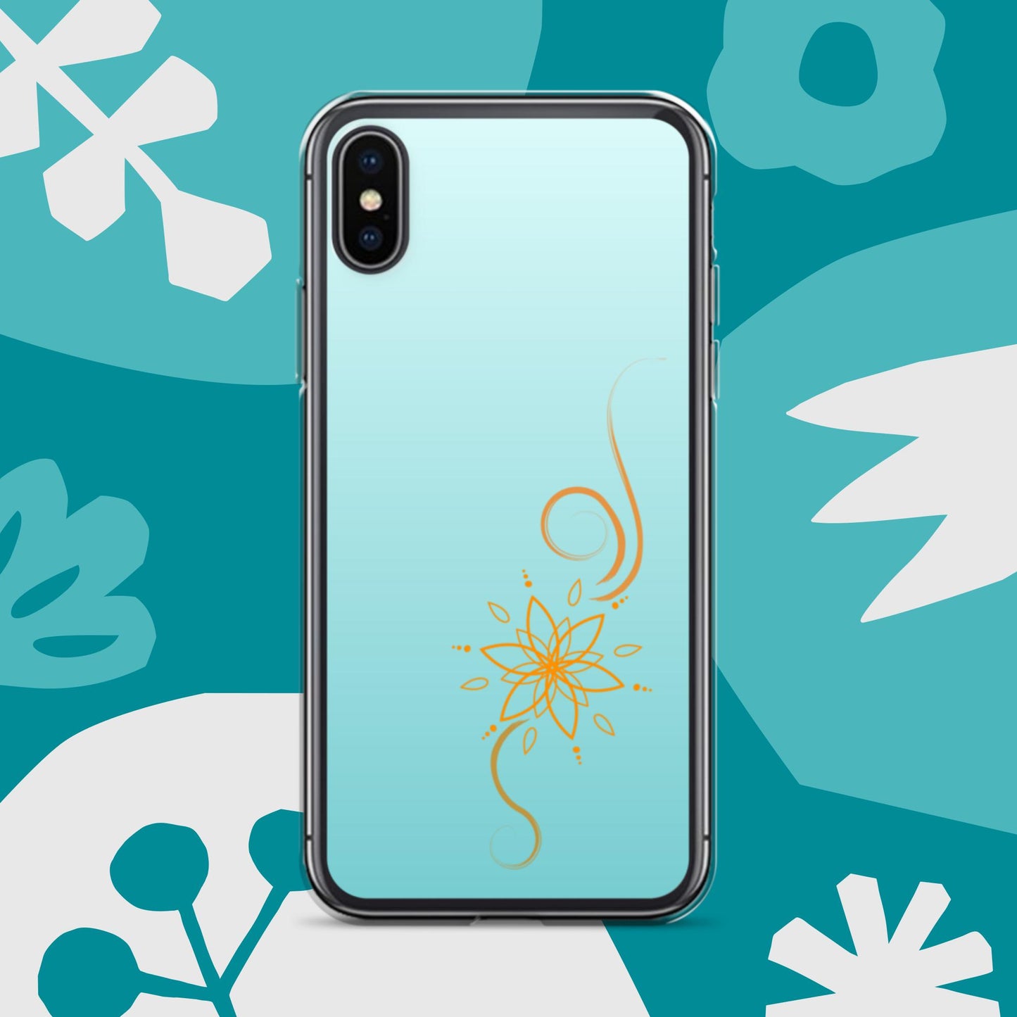 Bohemian Bloom: Vibrant Orange Mandala on Celeste Blue Case for iPhone®