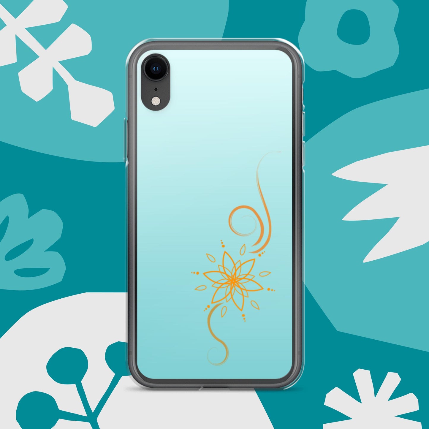 Bohemian Bloom: Vibrant Orange Mandala on Celeste Blue Case for iPhone®